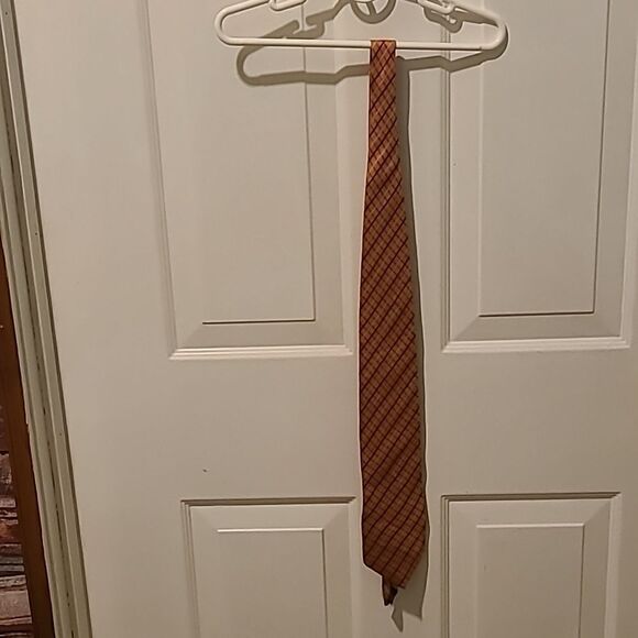 Nautica Orange Diagonal Check Silk Tie - Picture 1 of 4